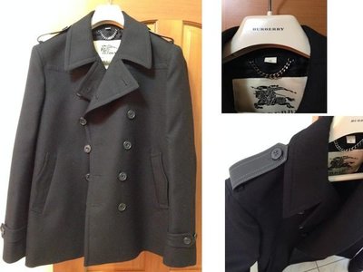 【自售leo458】絕對時尚的 BURBERRY LONDON 軍裝純羊毛短大衣黑皮革肩章國內百貨公司專櫃正品