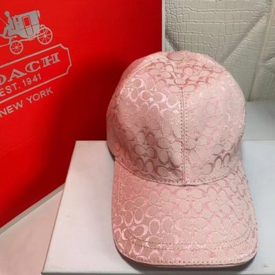 COACH 太陽帽 帽子 粉色少女心 經典LOGO圖紋 可調節鬆緊 時尚簡約