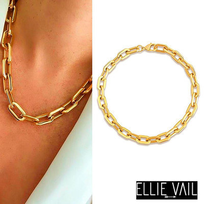 ELLIE VAIL 邁阿密防水珠寶 金色方形項鍊 經典寬版造型項鍊 Gage Oversized Link