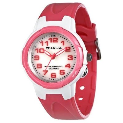 JAGA捷卡 指針錶 白面 粉紅橡膠 女錶 學生錶 童錶 清楚時間判讀 AQ71A-DG【時間玩家】
