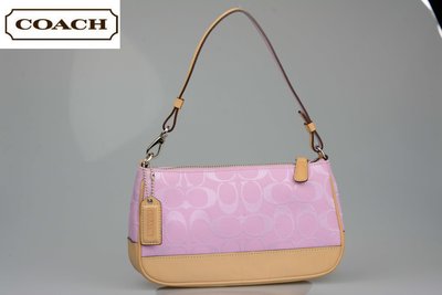 【芬芳時尚】日本專櫃購回COACH粉紫色LOGO提花手提包側背包 附防塵袋 不議價