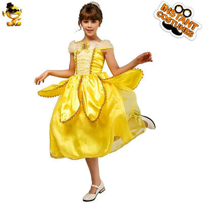 兒童女款黃色公主連衣裙兒童節女孩公主舞臺角色扮演服分銷批發