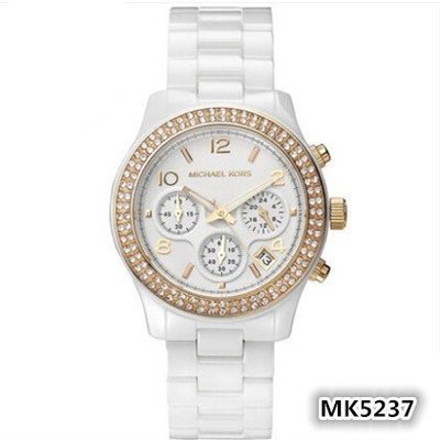 MICHAEL KORS 潮流時尚陶瓷鑲鑽女錶 包包手錶 白色 MK5237 非 Gucci ck DW