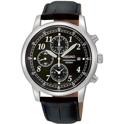 【金台鐘錶】SEIKO 三眼計時皮帶錶- 黑色 SNDC33P1