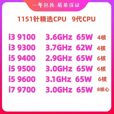 i3 9100 i5 9400 i5 9500 i5 9600 i7 9700散片cpu 9代CPU