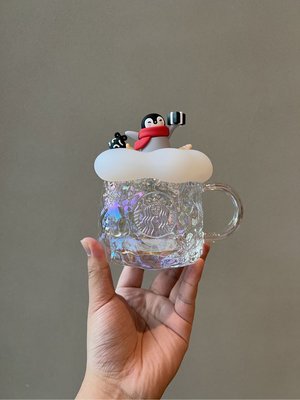 星巴克杯子2022聖誕慶典禮物400ml雪花造型企鵝杯蓋玻璃馬克杯