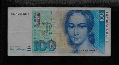 鈔235 德國1989年100馬克紙鈔 中折