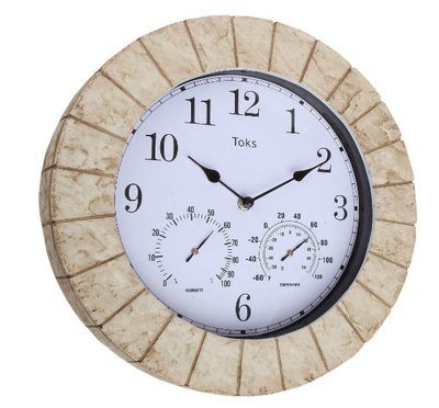 7546c 歐洲進口 歐式古典美學可看溫度濕度牆壁上掛鐘石材製時鐘靜音鐘錶室內室外裝飾品擺件送禮禮品