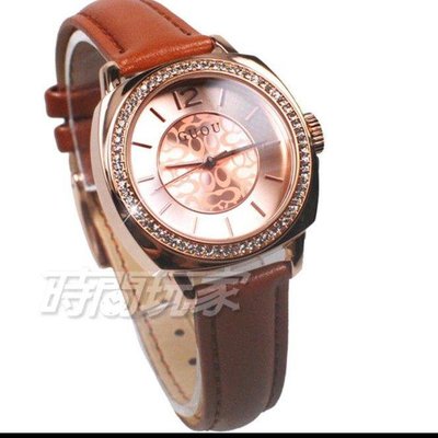 全新 香港古歐 GUOU 閃耀時尚腕錶 GU6049玫咖 明星大LOGO設計 真皮皮革錶帶 女錶 咖啡x玫瑰金