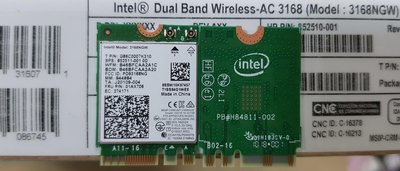 Intel次高階無線網卡AC 3168NGWG 802.11ac 433Mbps 藍芽4.2(全新正式版2018年出廠)