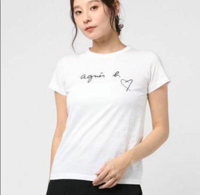 直購#agnes b.sport 純棉短袖T恤 草寫愛心印花情侶裝TEE
