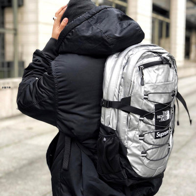 18SS Supreme x TNF Metallic Backpack 聯名 金銀粉 後背包 書包 筆電包 男女 情侶-步履不停