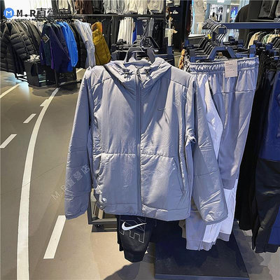 NIKE耐吉外套男2023秋季防風運動灰色連帽棉服夾克FB7545-084