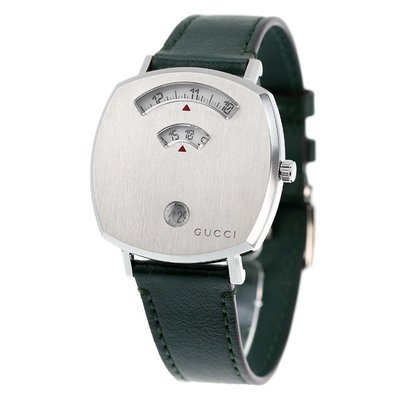 GUCCI YA157406 古馳 手錶 35mm 銀色面盤 綠色皮錶帶 男錶