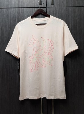 全新正品NIKE Air Jordan 喬登燙印字母淡粉色圓領T恤L
