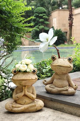 花園裝飾瑜伽青蛙動物花盆戶外庭院別墅園林頂樓陽臺創意落地擺件滿減 促銷 夏季