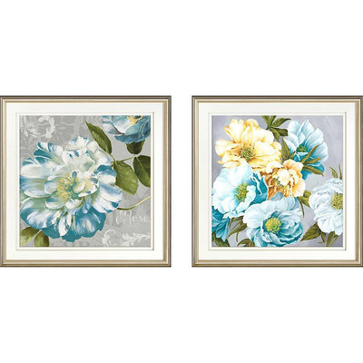 美式客廳沙發背景墻裝飾畫現代簡美掛畫輕奢大氣藍色花卉風景壁畫熱心小賣家