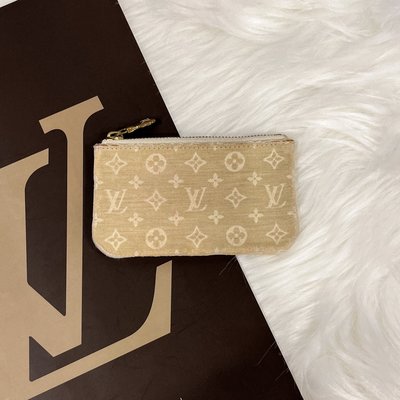 【哈極品】二手品《Louis Vuitton LV 米白色丹寧布鑰匙零錢包/鑰匙包/卡片包》