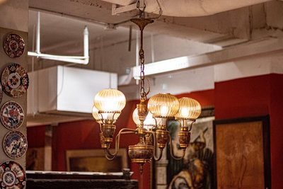 西洋古董燈 彩繪陶瓷燭臺式五頭吊燈氛圍燈