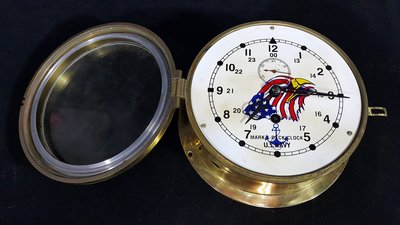 [銀九藝] 早期美國製 上鏈發條機械鐘 大老鷹 航海老船鐘 銅鐘 古董鐘