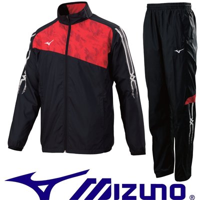 鞋大王Mizuno 859296 黑×紅 風衣運動套裝(上衣+褲子)防風，保暖【特價出清，免運費】