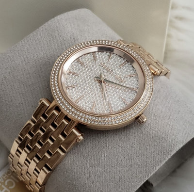MICHAEL KORS Darci 密鑲水晶鑽 玫瑰金色不鏽鋼錶帶 石英 女士手錶 MK3439