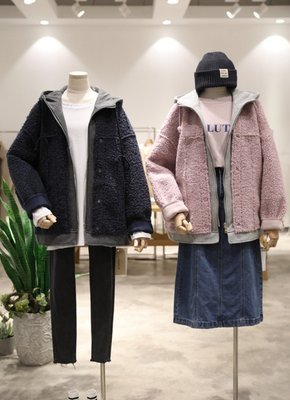 韓國2018秋冬保暖麂皮絨羊羔毛連帽休閒保暖外套 推薦款