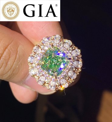 【已賣希美女】天然Fancy綠色鑽石 5.3克拉 Even分布 VS2  18K真金真鑽 華麗美戒 送GIA證