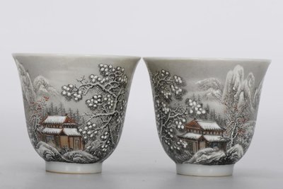 清雍正，琺瑯彩雪景山水杯，高6.7公分，口徑7.5公分，底徑3.3公分。瓷器 古瓷