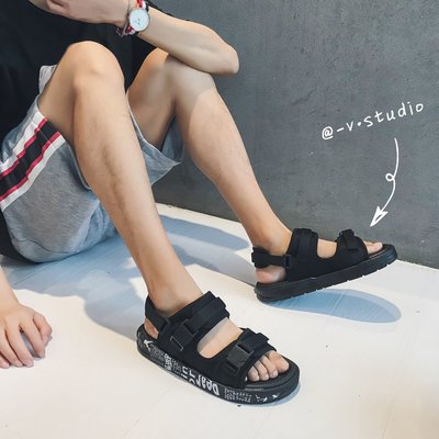 FINDSENSE品牌 2019春款 新款 韓國 男 高品質 簡約 運動 厚底 字母 印花  羅馬 魔術貼 潮流鞋子