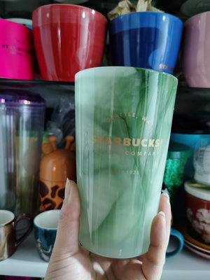星巴克杯子周年慶限定漸變綠色小翠大理石幻彩玻璃冷水杯，自己收