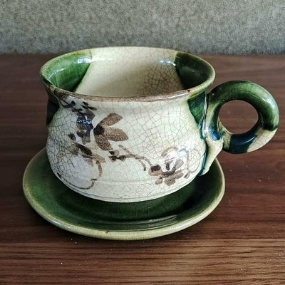 【二手】日本老織布燒 加藤六兵衛窯 咖啡杯20739【古玩天下】古玩 收藏 古董