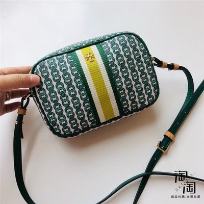 全場限時免運Tory Burch TB 帆布 單肩斜跨女包 Gemini link 提花相機包 拉鏈小方包 附購證