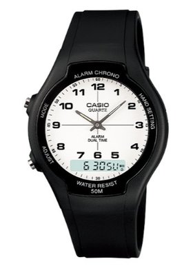 【萬錶行】CASIO 商務型酷炫雙顯指針錶 AW-90H-7B