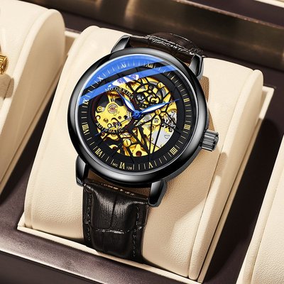 熱銷 手錶腕錶歐綺娜手錶士男全自動抖音同款皮帶時尚械錶鏤空防水夜光