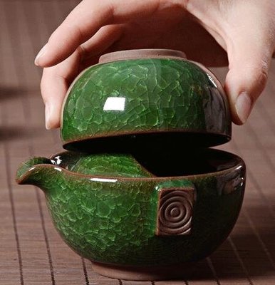 冰裂陶瓷旅行茶組 一壺一杯外出茶具 茶杯茶壺組 陶瓷多彩茶壺 單人壺茶杯套裝 3264A