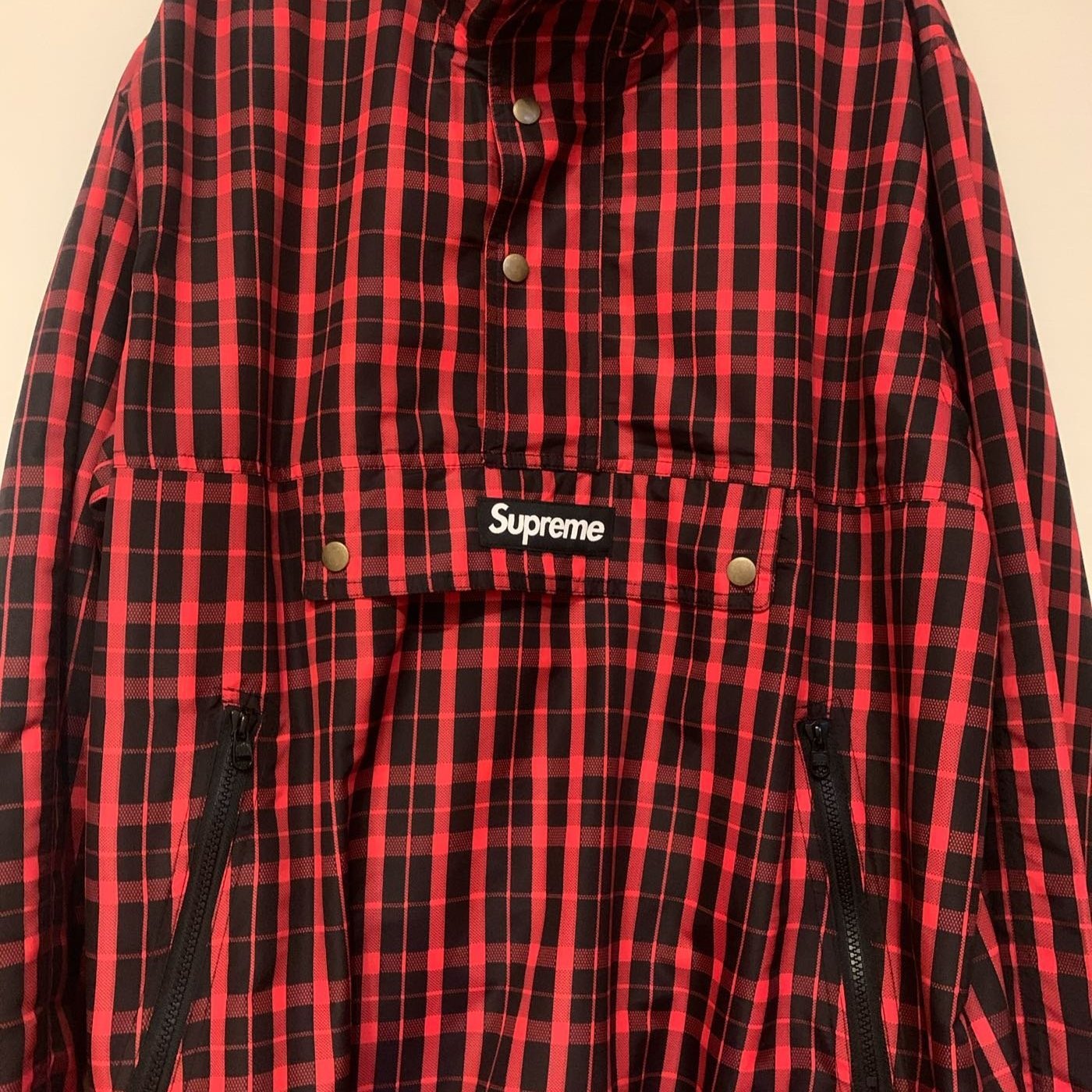 supreme nylon plaid pullover 18FW紅色黑紅格紋風衣外套| Yahoo