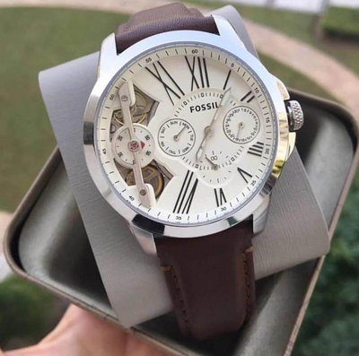 FOSSIL Grent Twist 白色錶盤 棕色皮革錶帶 石英 自動機械 男士手錶 ME1144