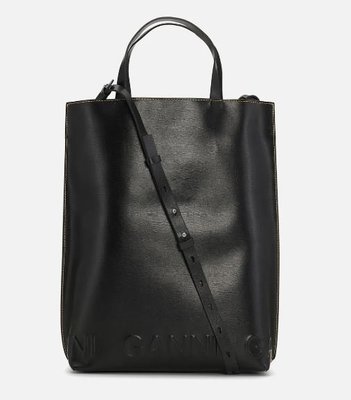 代購Ganni Medium Banner Logo Leather Tote Bag都會簡約手提斜背托特包