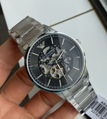 EMPORIO ARMANI 鏤空錶盤 銀色不鏽鋼錶帶 男士 自動機械錶 AR60055 亞曼尼腕錶