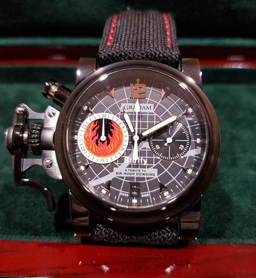 GRAHAM 格林漢 Chronofighter Oversize Black Stuffy 限量手錶 透明錶背盒單齊全