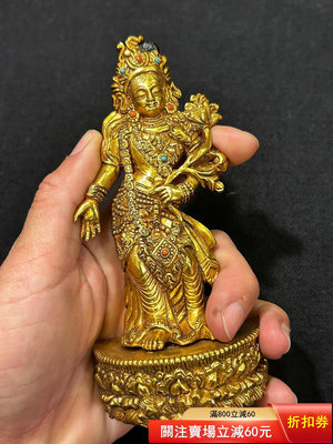 二手尼泊爾老佛像釋迦族頂級佛像尼泊爾早期風格觀音高約13.4014 古玩 老貨 雜項【好藏品】