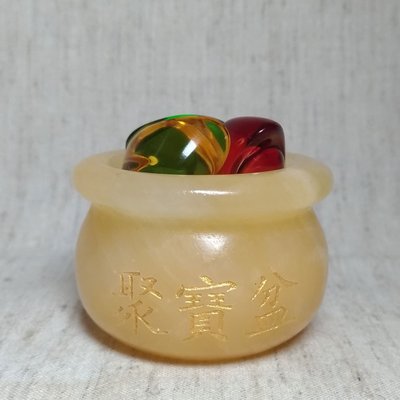天然黃玉聚寶盆(+5顆五行琉璃元寶)擺件5.3cm