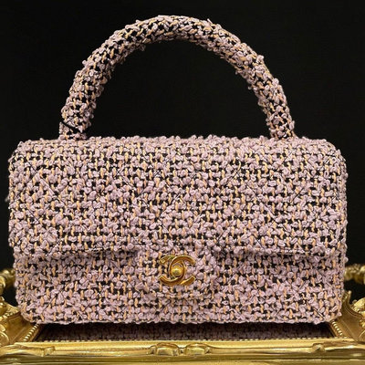 Chanel vintage 芋紫毛呢子母包母包手提包 尺寸26 配件塵袋盒子