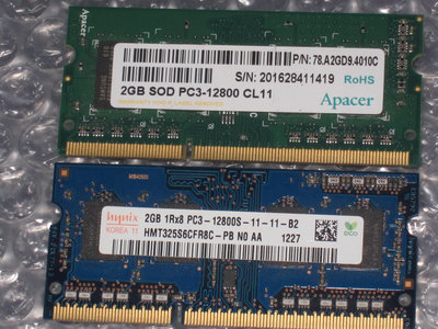售: DDR3 1600 2GB 記憶體2支 筆電用(良品)(標2支)