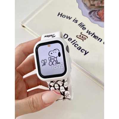 適用於iWatch7錶帶 小紅書同款  snoopy印花可愛卡通矽膠適用於s7手錶帶iwatch124567se