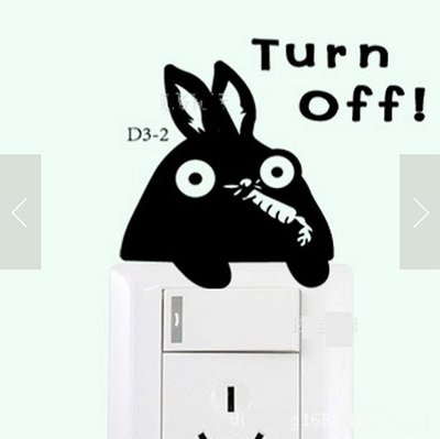 【壁貼之王】防水不傷牆  《開關貼 黑兔籮菠turn off 節約能源 隨手關燈D-3-2》13*高9.5cm -iin