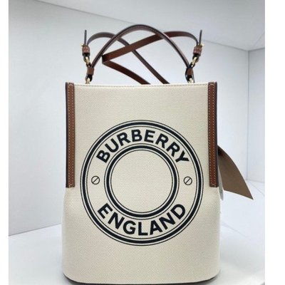 【二手】Burberry印花logo 徽標圖案帆布Peggy水桶包 帆布包 側/肩背包/80268241