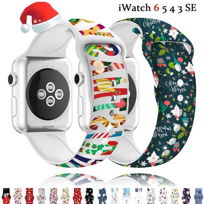 聖誕錶帶 適用apple watch 錶帶 40mm 44 45mm 卡通印花錶帶手鍊IWatch 7 5 4 6 SE