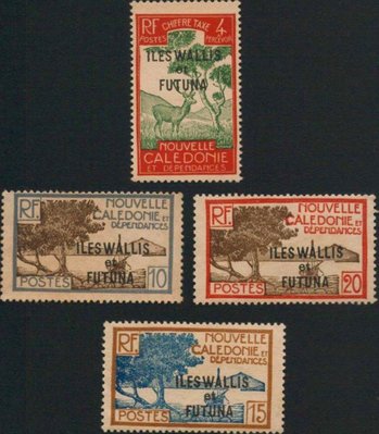 [亞瑟小舖]法屬新喀里多尼亞加蓋奧利斯和富土那郵政風景新票4枚,稀有佳品!!!(1928年)